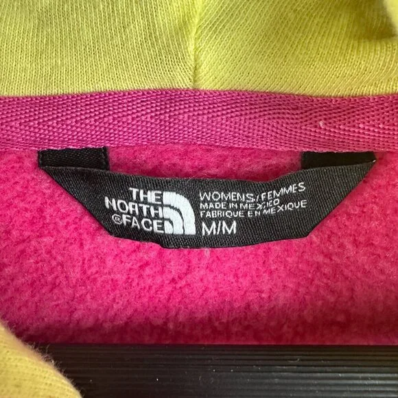 The North Face Hoodie Womens Medium Pink Cotton Blend Long Sleeve Logo Yellow Ti - Picture 5 of 8